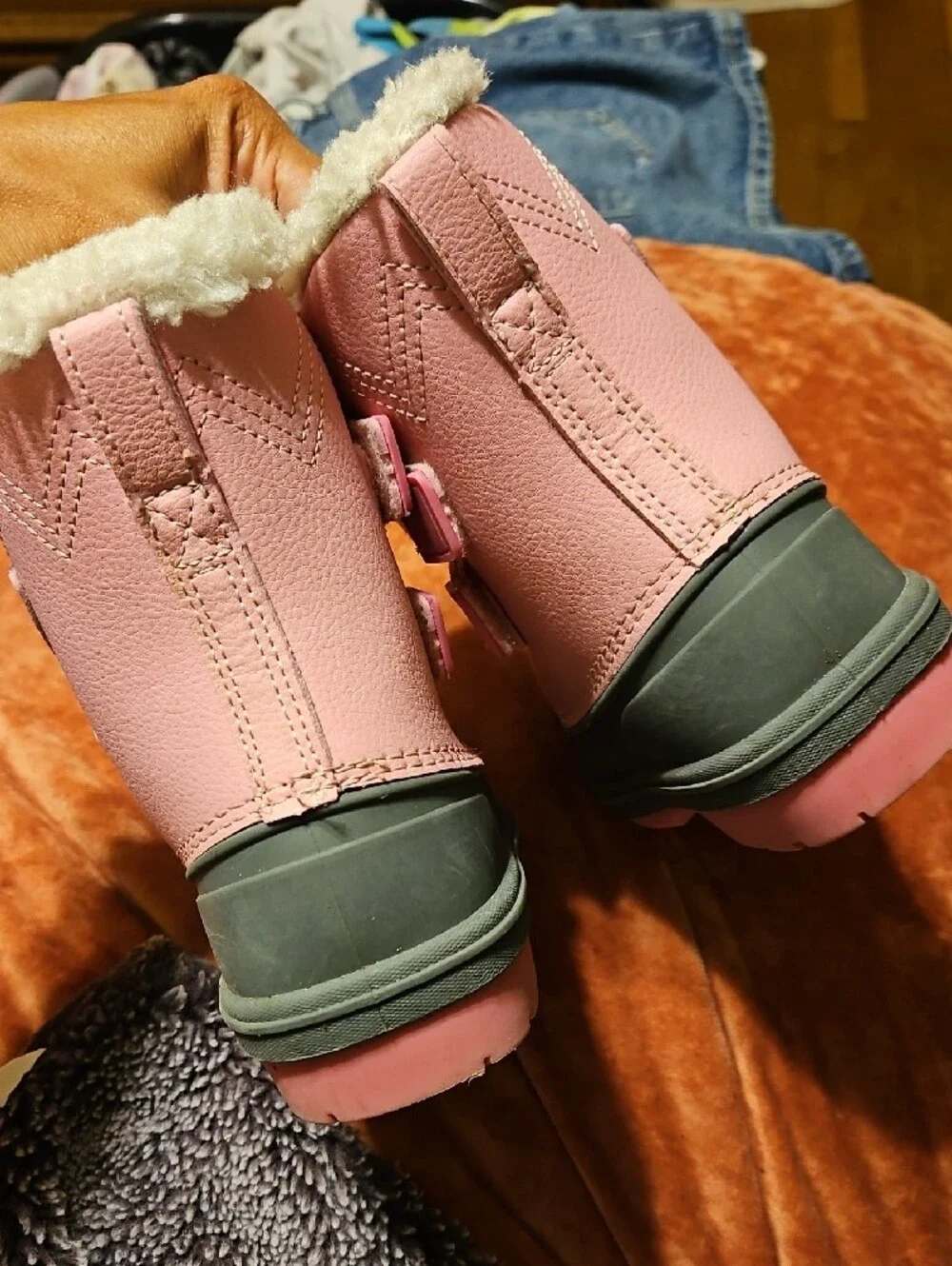 Cat &jack Pink and Gray Kids Snow Boots with Faux Fur Cuff 10t